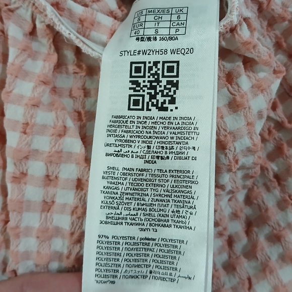 Guess sz S Pink and White Plaid Button-up Short Sleeve Peasant Blouse - Picture 11 of 14